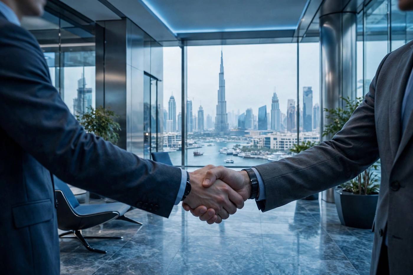 Business handshake in Dubai office
